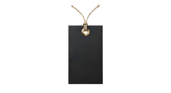 Blank black rectangular tag with golden eyelet and twine