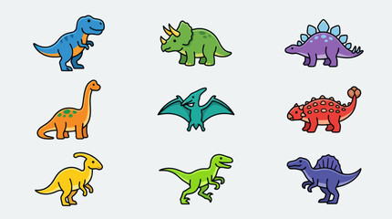 Collection of colorful dinosaur illustrations © Thamus