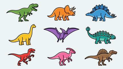Collection of colorful dinosaur illustrations © Thamus