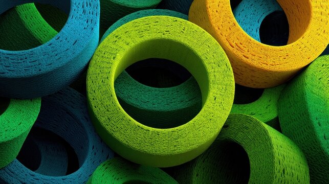 Colorful Plastic Rings in Bright Green Blue Yellow and Orange