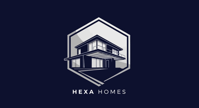 Modern house logo design with hexagonal shape.