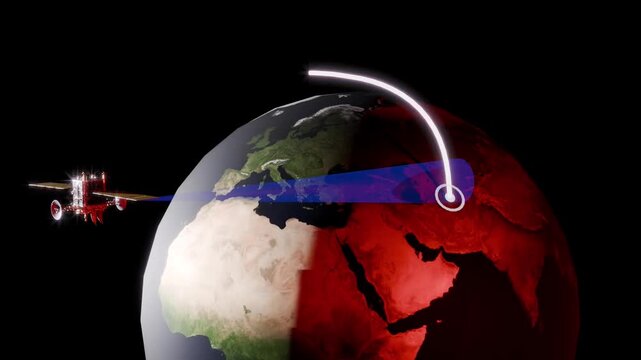 Missile launch detected by an early warning satellite, animation 3D