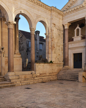 Ancient Roman Peristyle courtyard in Diocletian Palace, Split