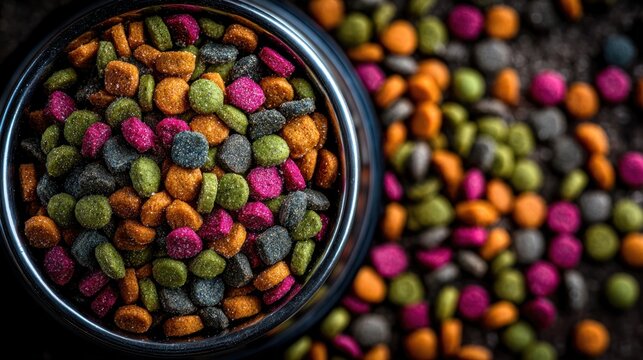 Colorful Sugar-coated Gumdrops in a Glass Bowl on Black Surface