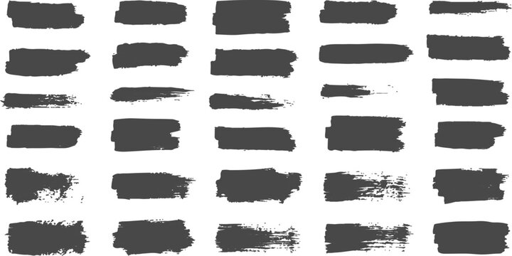 Black Brush Stroke Collection. Assorted painted swatches and marker style strokes. Abstract artistic texture set for graphic design resources