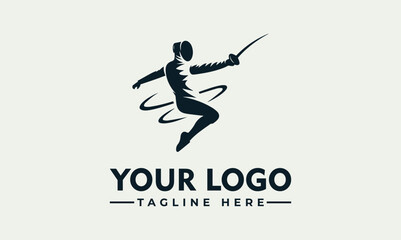 Obraz premium Dynamic Vector Logo Illustration Fencing Athlete Sporting Silhouette Design Template