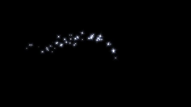 Magical White Glitter Sparkle Star Trail Animation, Twinkling Fairy Dust, Shimmering Bokeh Lights, Glowing Magic Line, Pixie Dust Path, Sparkling Particles, Black Screen Overlay Seamless Loop 4K