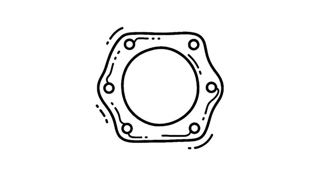 Hexagonal gasket with bolt holes and circular center.
