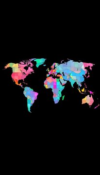 Geometric world map with square tiles isolated on black, squares, black