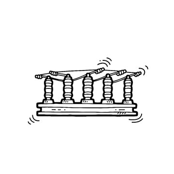 Illustration of industrial electrical insulators on a base.