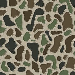 Fototapeta premium Classic timber duck camo seamless pattern. Deep forest green and brown hunting camouflage vector background. Technical outdoor apparel and gear textile print.