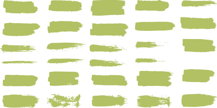 Lime Green Brush Stroke Collection. Assorted painted swatches and marker style strokes. Abstract artistic texture set for graphic design resources