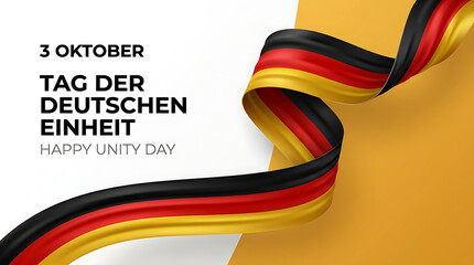 Abstract German national holiday graphic showcasing a wavy silk ribbon over a dual-tone background layout design.