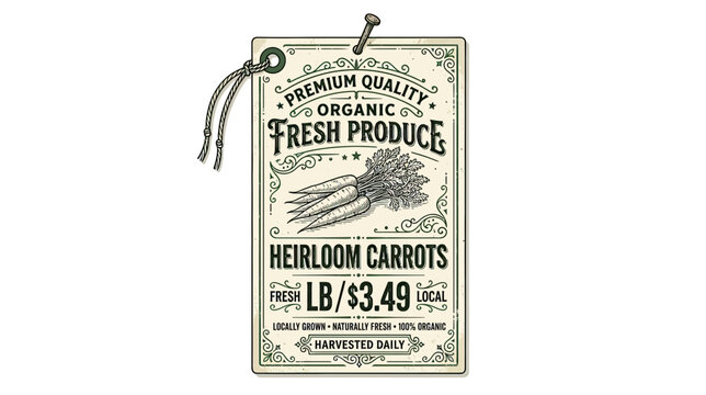 Vintage Heirloom Carrots Produce Tag - Organic Fresh Vegetables Label