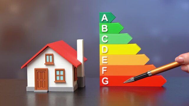 A house and an energy efficiency scale. Energy conservation and reduction of utility bills.