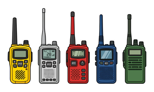 Walkie talkie radio set with various colors and antennas