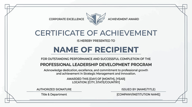 Certificate of Achievement Award for Professional Leadership Development Program