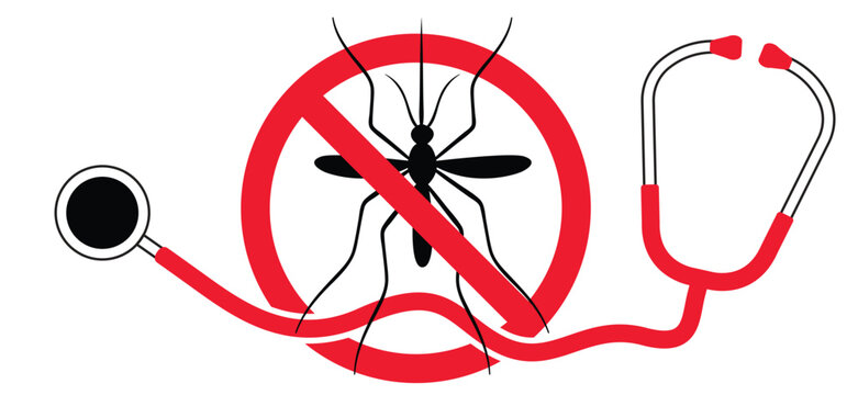 Stop malaria, zika or dengue no mosquito bite and infection. World malaria day, april. Funny vector insects for preventie. Insect virus icons or signs ideas. Warning medical attention, caution parasit
