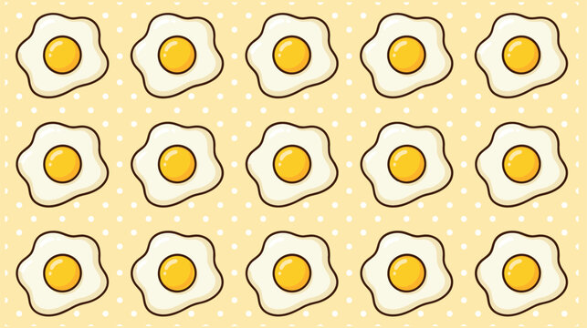 Seamless Fried Egg Pattern Vector with Yellow Polka Dot Background for Kitchen, Breakfast, Fabric, and Wrapping Paper Designs

