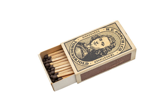 Sibiu City, Romania - 24 September 2021. old matchbox on white background