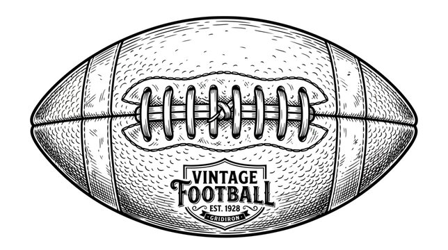 Vintage American Football Illustration - Retro Sport Ball with "Est. 1928" Emblem