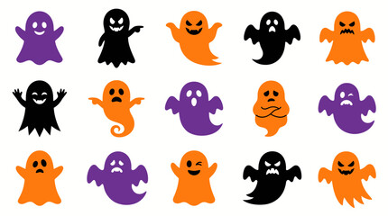 Fototapeta premium Happy cartoon ghosts and monsters set