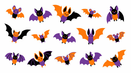 Fototapeta premium Cute cartoon bats with different faces flying