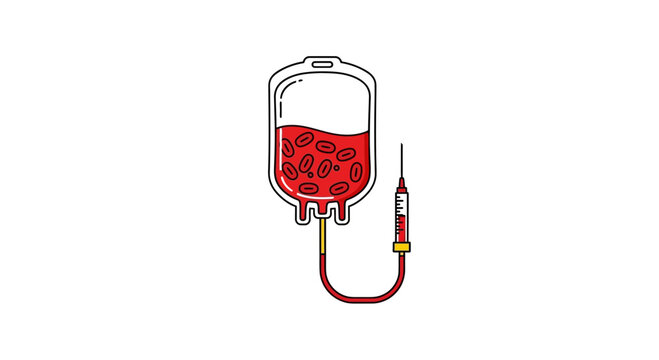 Illustration Of A Blood Bag And Syringe Representing Medical Donations or Procedures