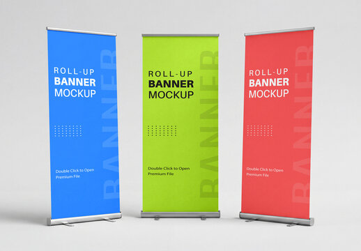 Three Roll Up Banner Mockup