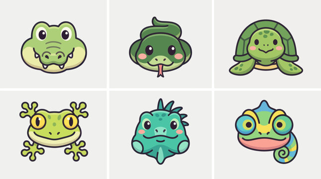 Collection of cute reptile and amphibian faces