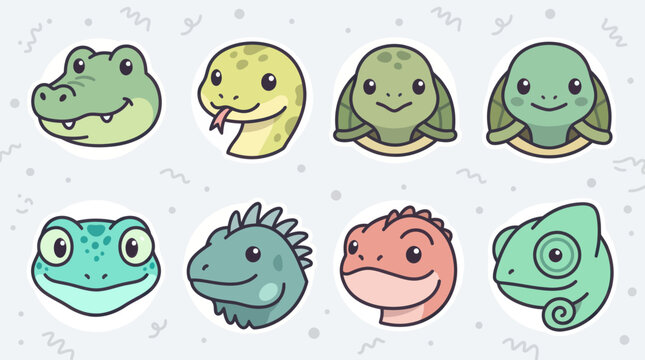 Collection of cute reptile and amphibian faces