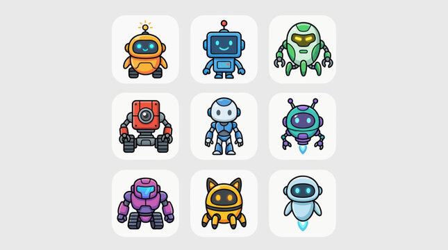 Collection of cute robot icons