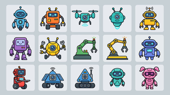 Collection of cute robot icons