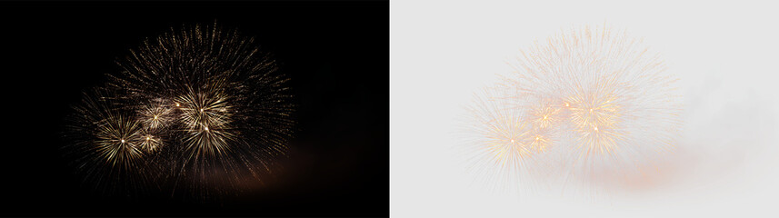 Obraz premium Bright fireworkburst on transparent background with glowing particles spreading outwards at night