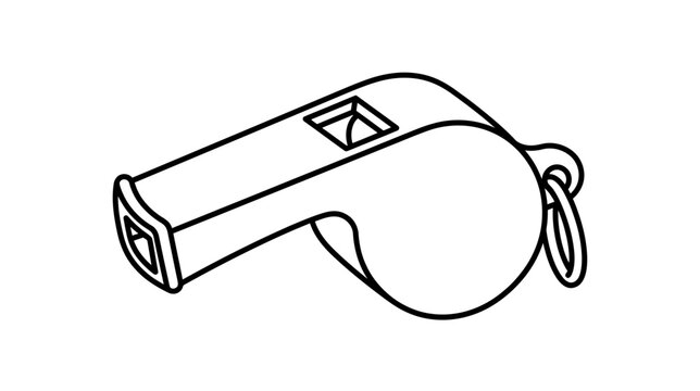 Black and White Outline Drawing of a Referee's Whistle with Keychain