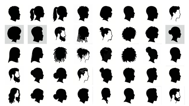 Diverse Human Avatar Head and Shoulder Profile Silhouettes Grid