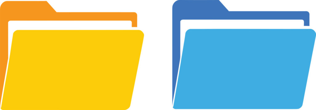 Vector illustration set of open yellow and blue computer file folder icons isolated on a white background
