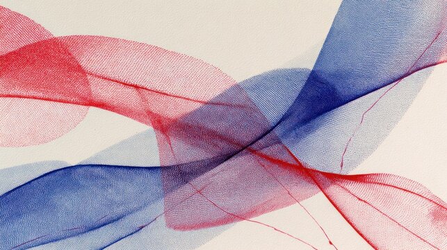 Abstract red and blue flowing shapes on white