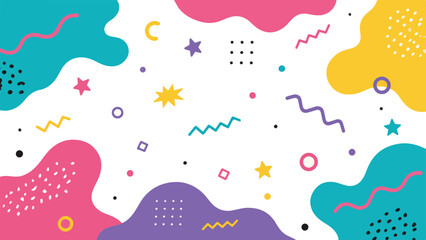 Obraz premium Fun memphis style background with colorful abstract shapes and doodles background abstract