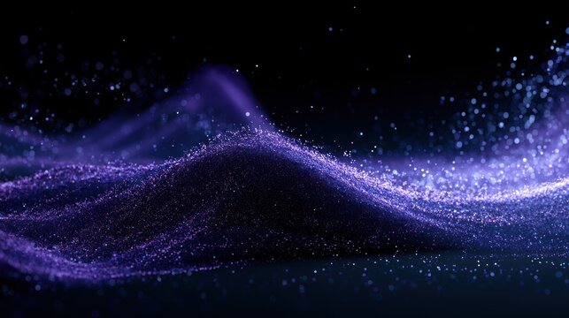 Abstract purple particles flowing on dark background