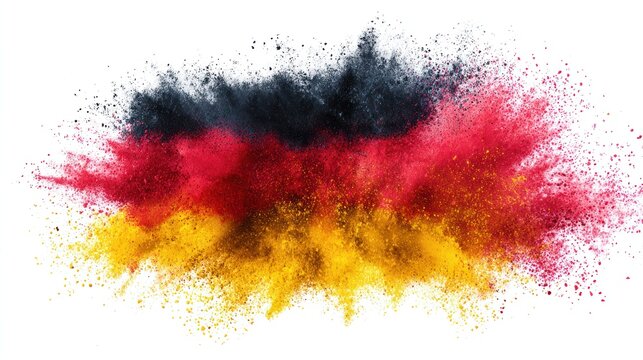Explosion of german flag colors powder on white