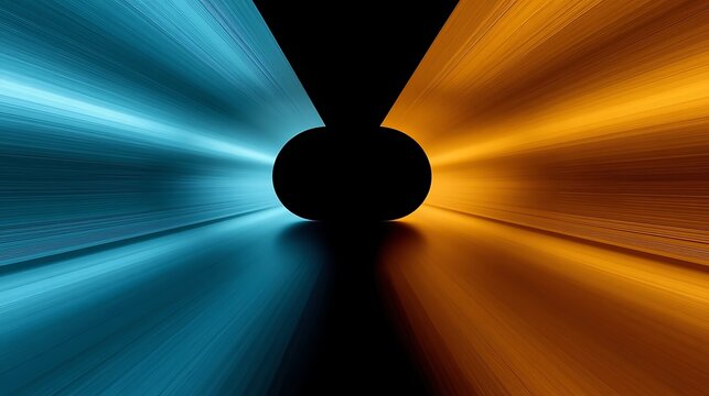 Abstract background with blue and orange light streaks merging into a dark central void, representing speed, technology, and futuristic concepts.