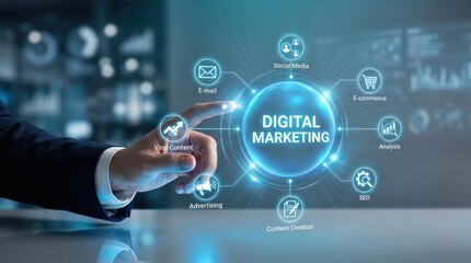 Fototapeta premium Businessman interacting with digital marketing interface