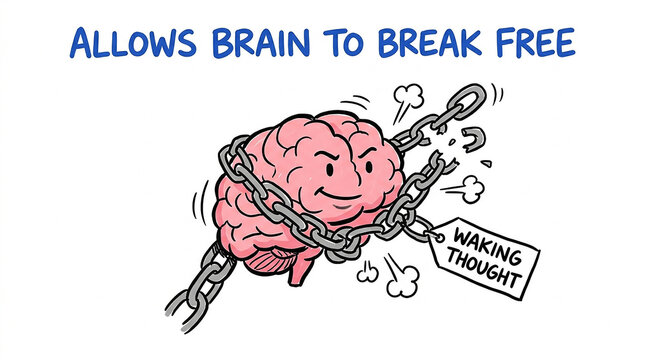 brain breaking free from chains or constraints labeled