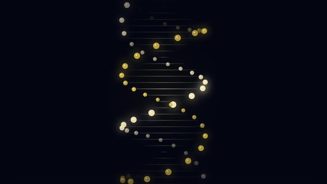 Abstract DNA Helix Animation with Glowing Particles on Dark Background