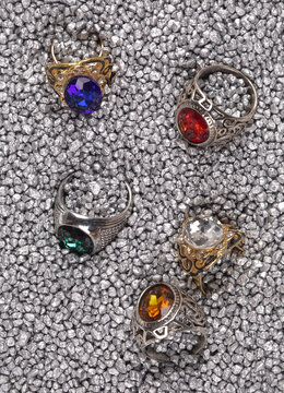 jewelry rings isolated on silver sand