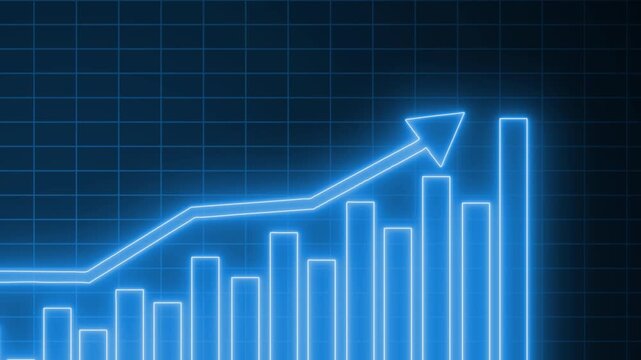 Neon Glowing Business Growth Graph Bar Animation with Rising Financial Performance Data