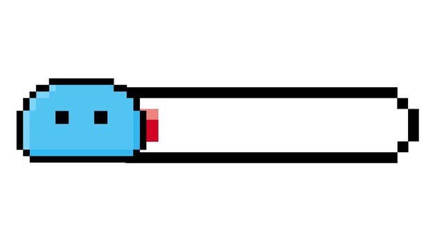 Charming Pixel Art Health Bar Graphic Featuring a Cute Blue Slime Character for Game UI Design and Progress Display