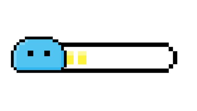 Dynamic pixel art progress bar featuring a charming blue slime character, ideal for retro video game user interfaces, loading screens, and digital design