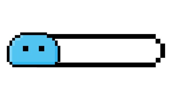 Charming pixel art loading bar with a cute blue blob character, ideal for retro game UI and digital progress indicators